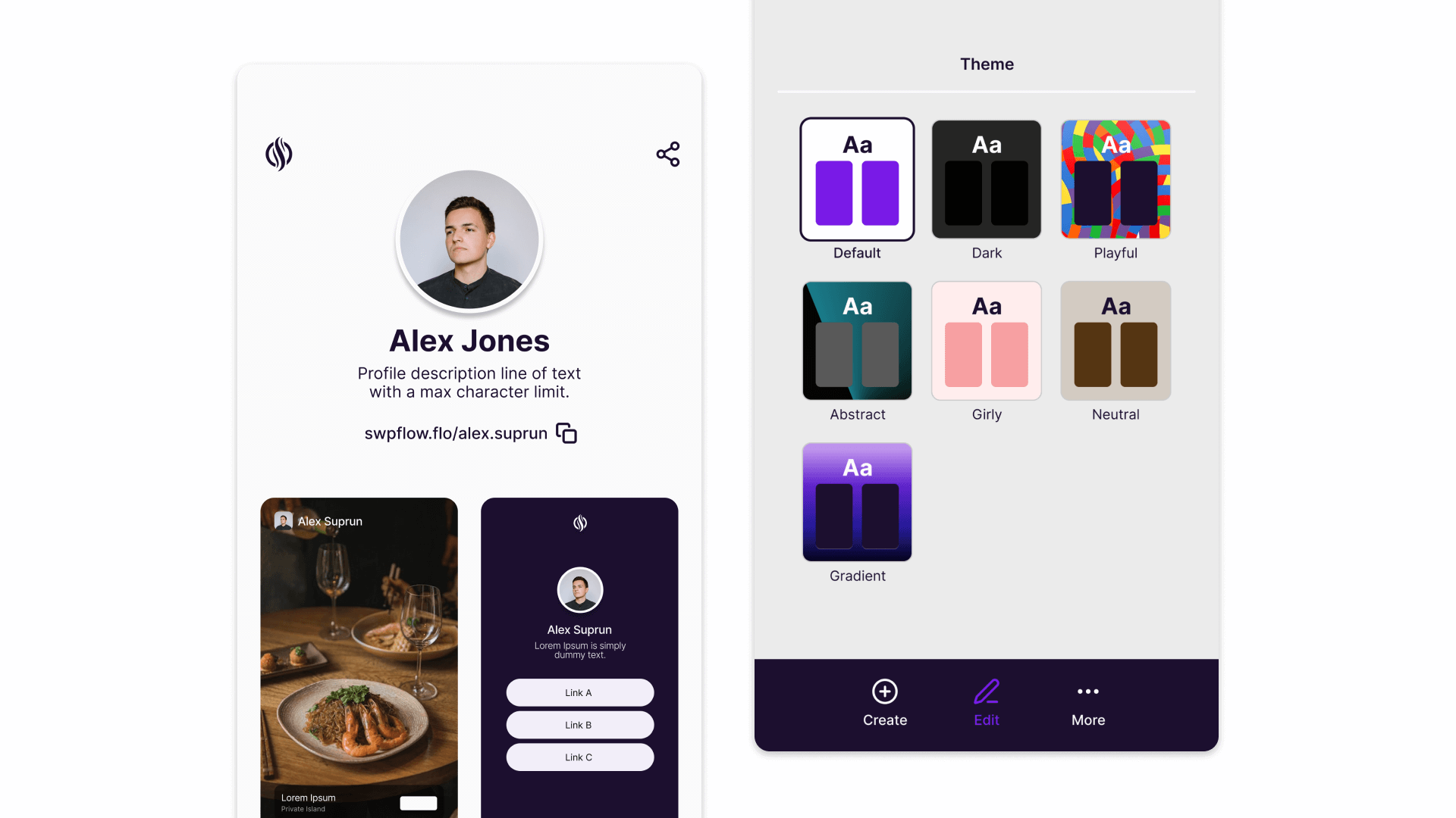 Swipe Flow profile and themes